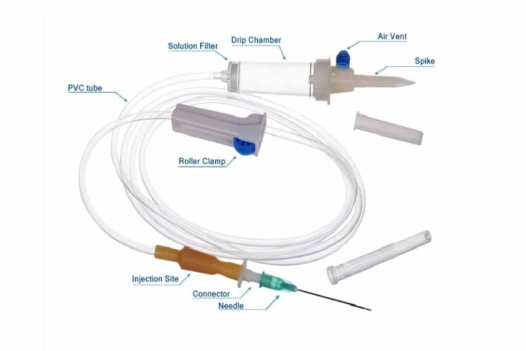 parts of Pediatric Infusion Set With Burette (Soluset)
